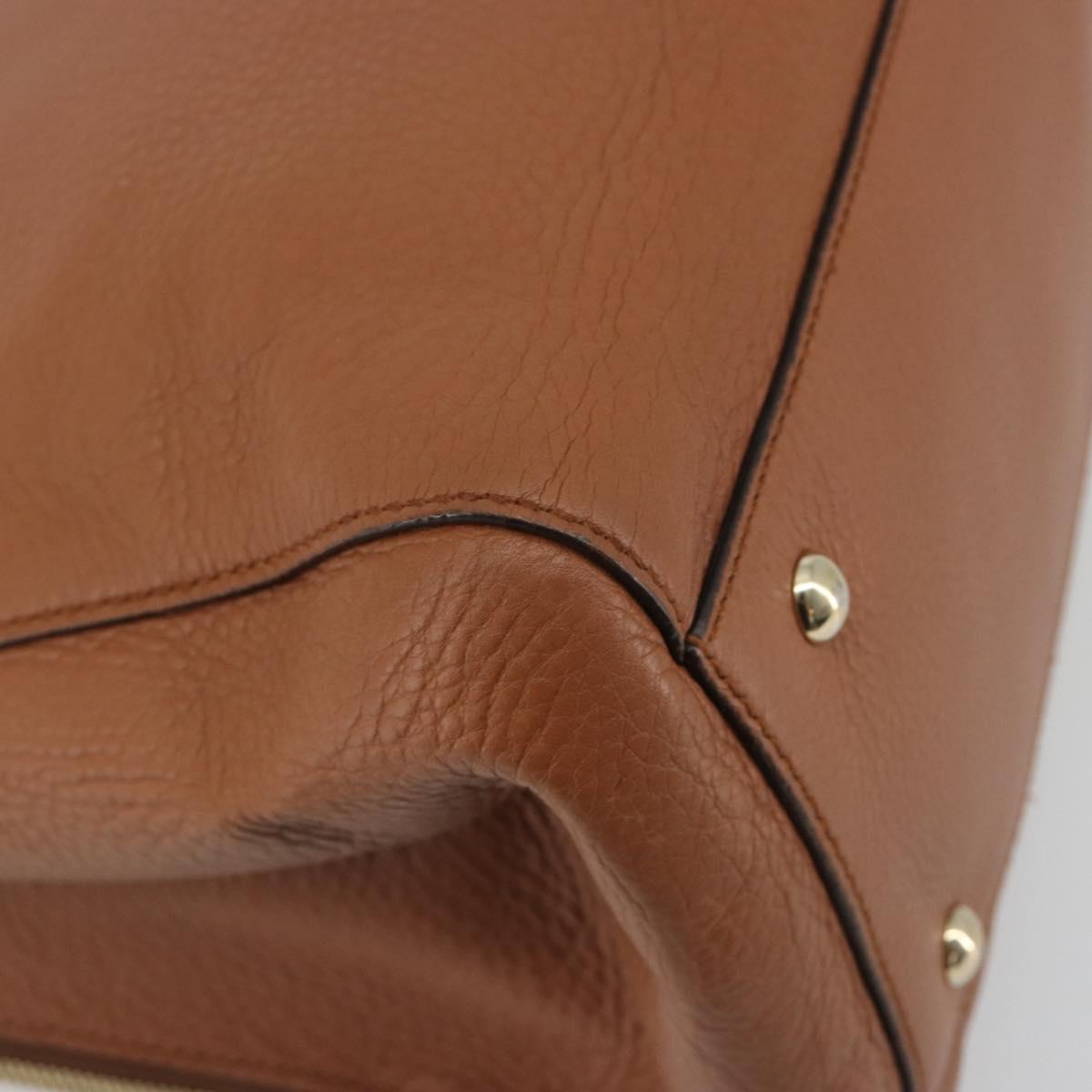 GUCCI Tote Bag Leather Brown Gold Auth 188451A