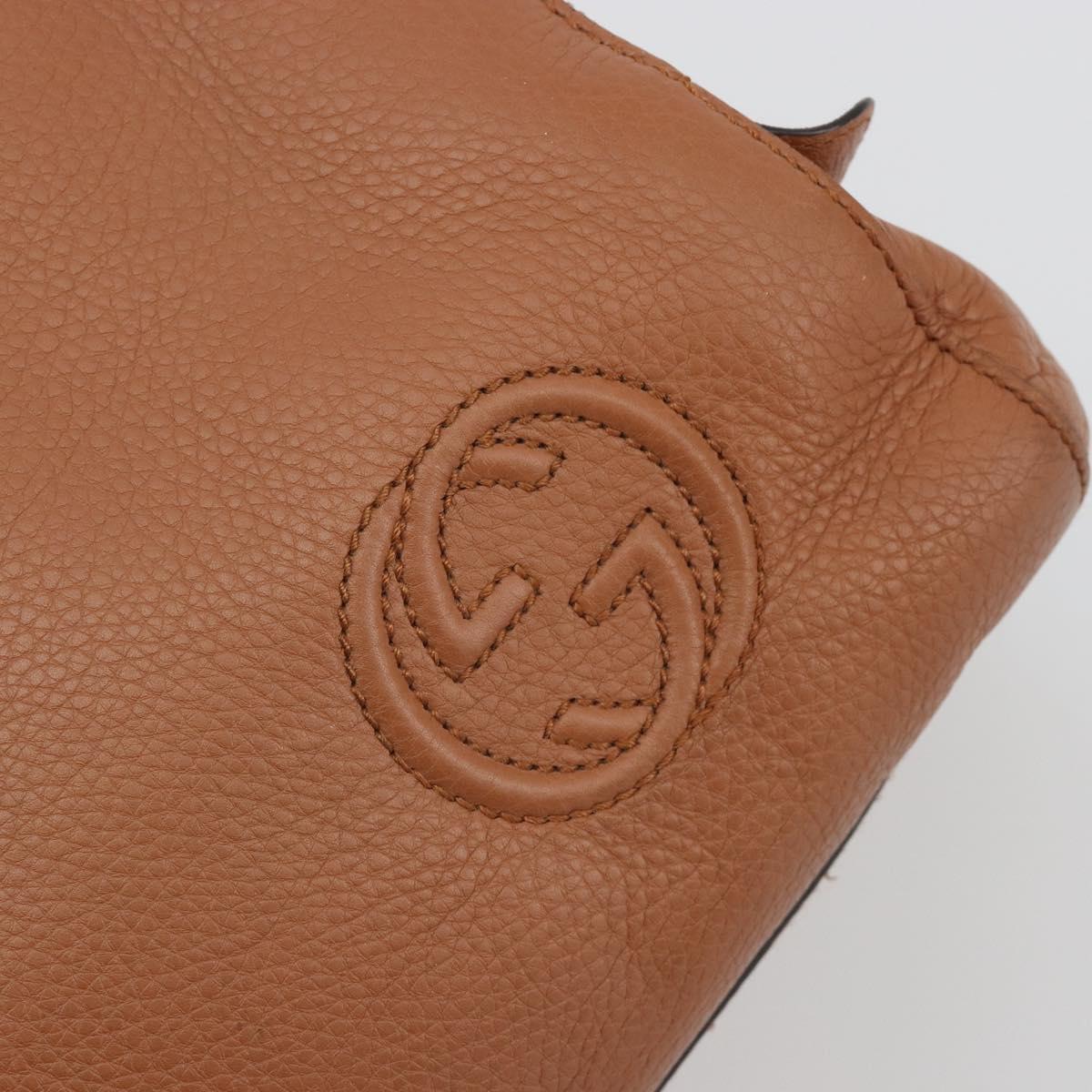 GUCCI Tote Bag Leather Brown Gold Auth 188451A
