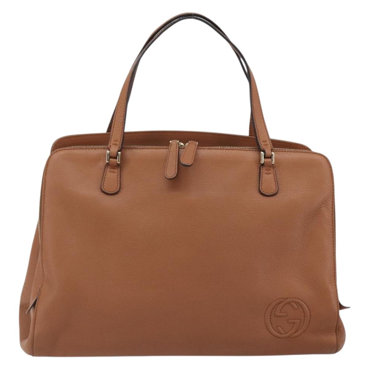 GUCCI Tote Bag Leather Brown Gold Auth 188451A