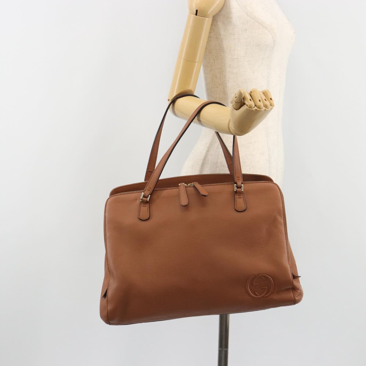 GUCCI Tote Bag Leather Brown Gold Auth 188451A