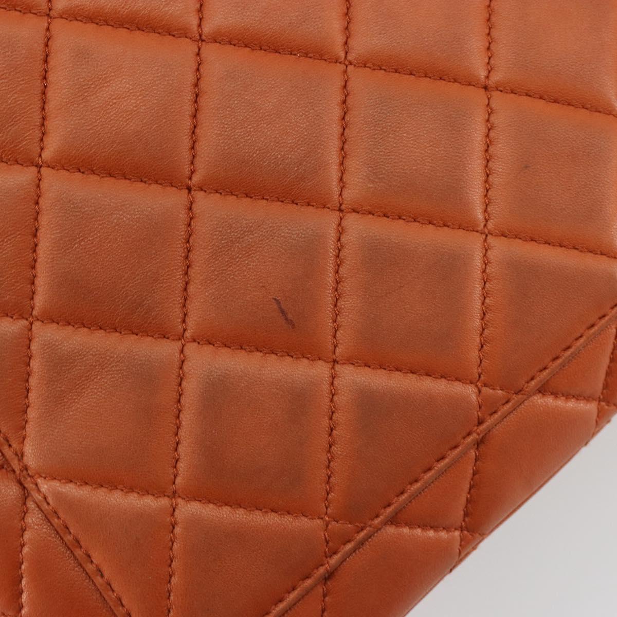 CHANEL Matelasse Chain Shoulder Bag Lamb Skin Orange CC Auth 188455A