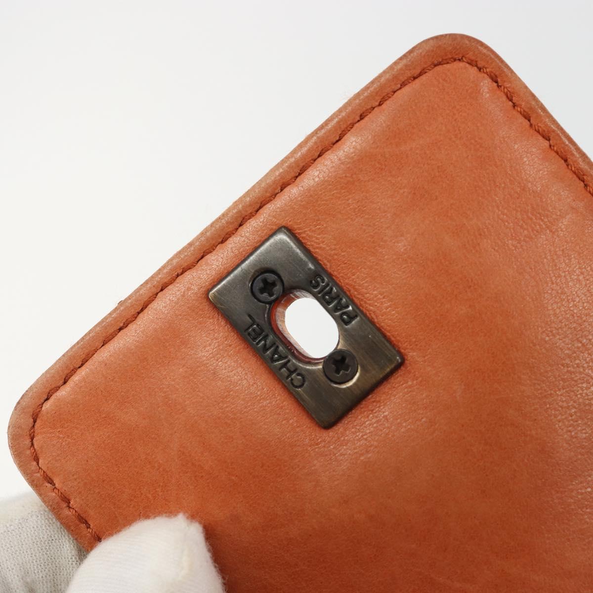 CHANEL Matelasse Chain Shoulder Bag Lamb Skin Orange CC Auth 188455A