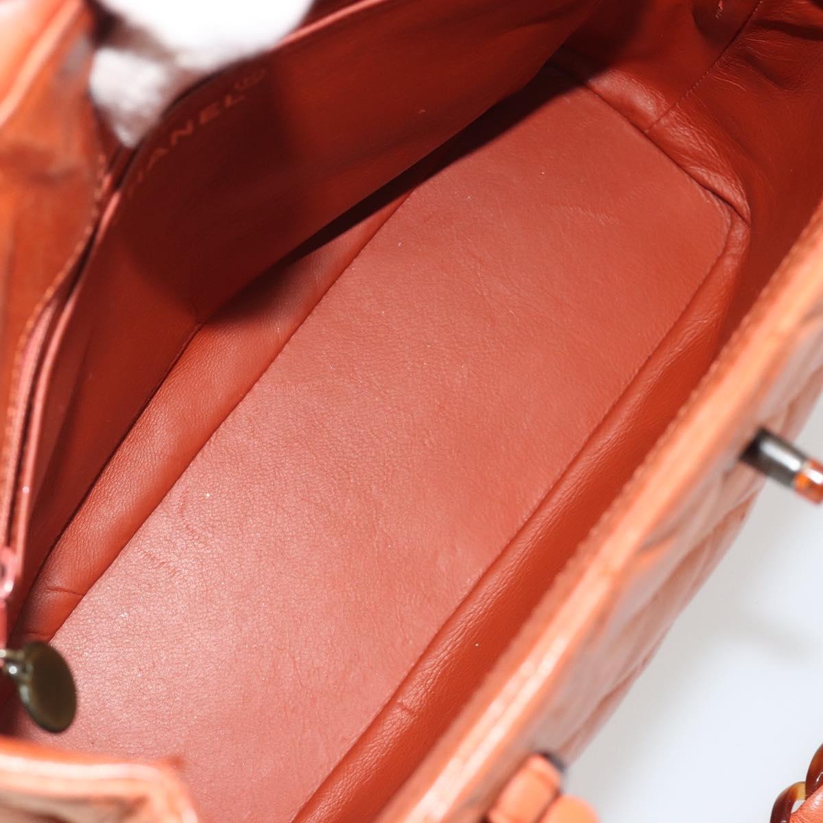 CHANEL Matelasse Chain Shoulder Bag Lamb Skin Orange CC Auth 188455A