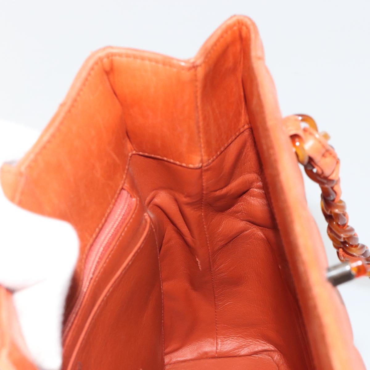 CHANEL Matelasse Chain Shoulder Bag Lamb Skin Orange CC Auth 188455A