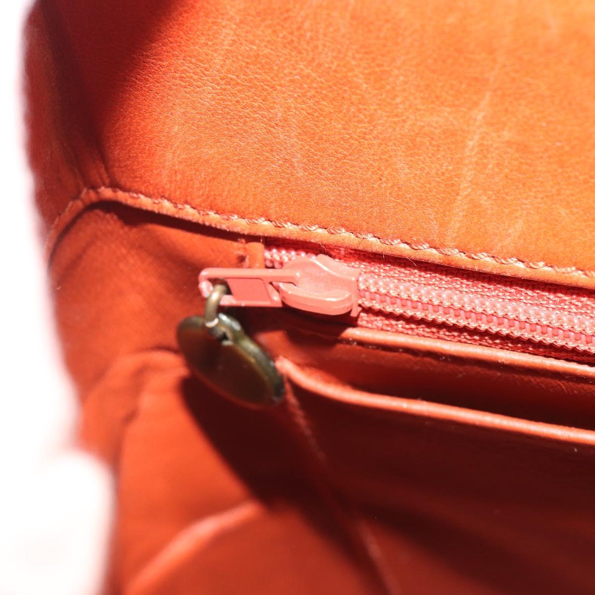 CHANEL Matelasse Chain Shoulder Bag Lamb Skin Orange CC Auth 188455A