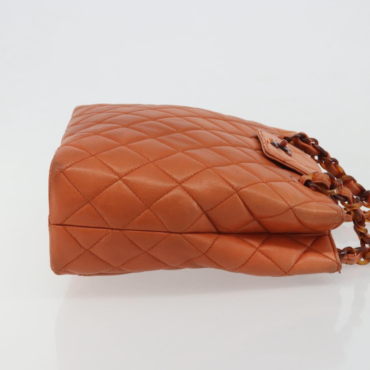 CHANEL Matelasse Chain Shoulder Bag Lamb Skin Orange CC Auth 188455A