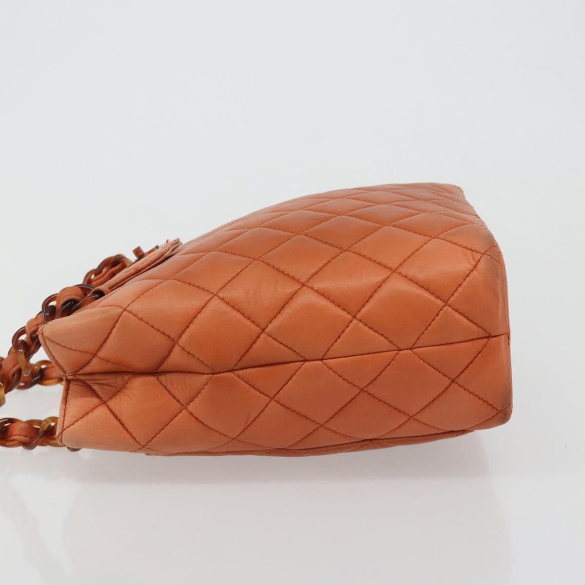 CHANEL Matelasse Chain Shoulder Bag Lamb Skin Orange CC Auth 188455A