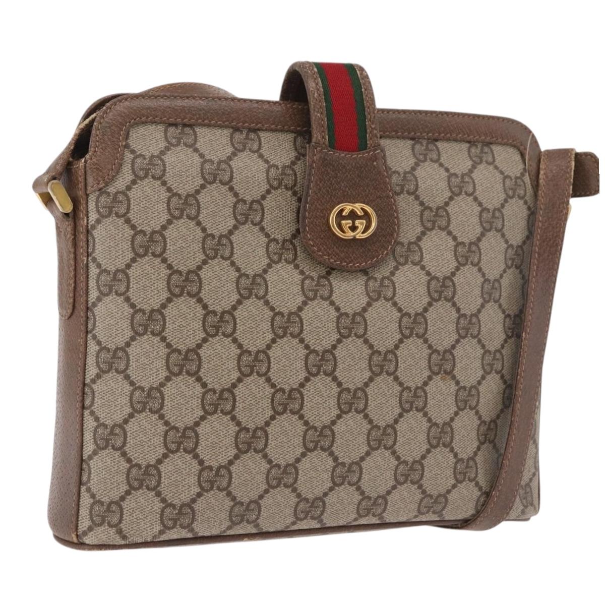 GUCCI GG Supreme Web Sherry Line Shoulder Bag PVC Beige Gold Auth 188457