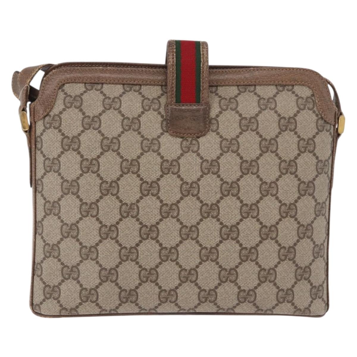 GUCCI GG Supreme Web Sherry Line Shoulder Bag PVC Beige Gold Auth 188457