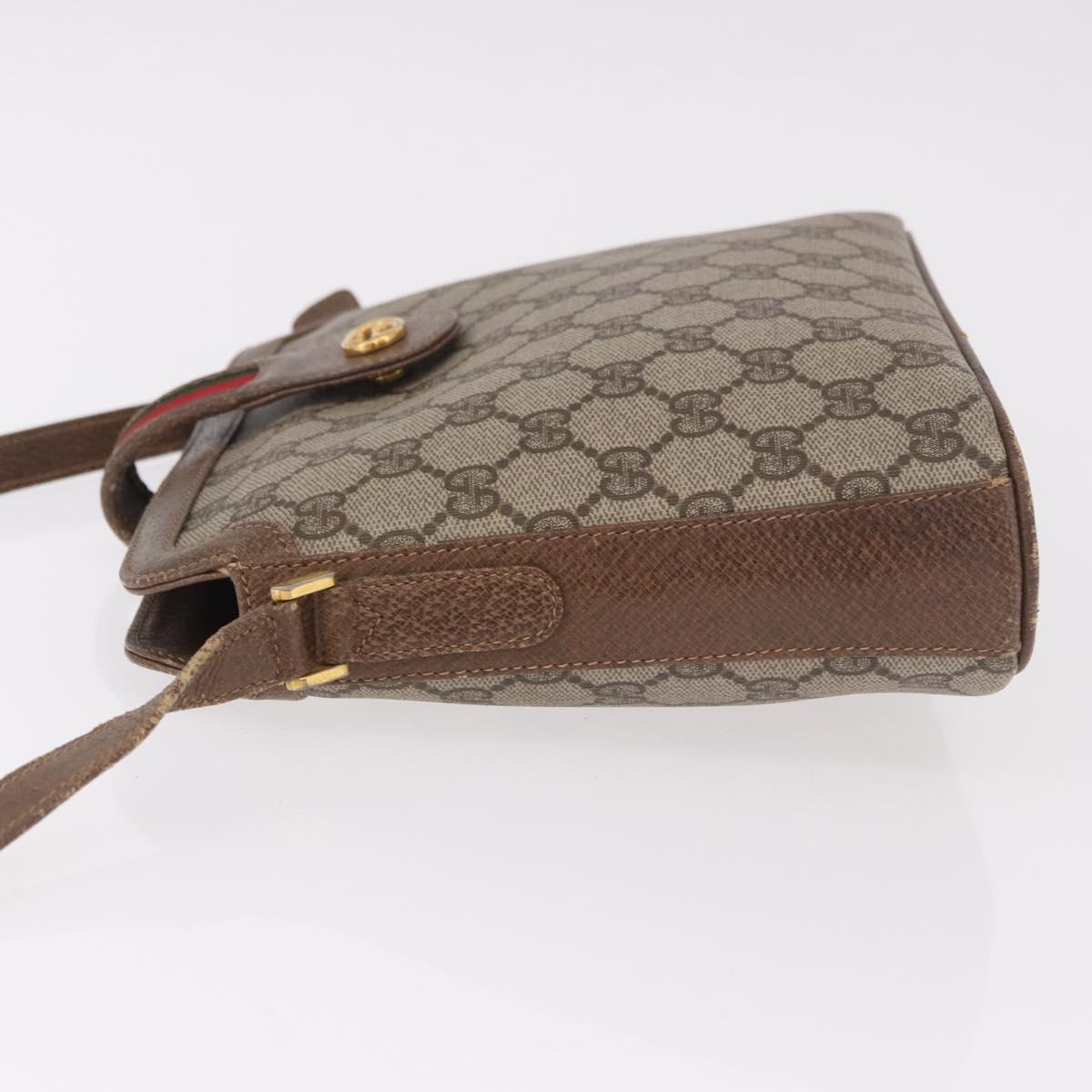 GUCCI GG Supreme Web Sherry Line Shoulder Bag PVC Beige Gold Auth 188457