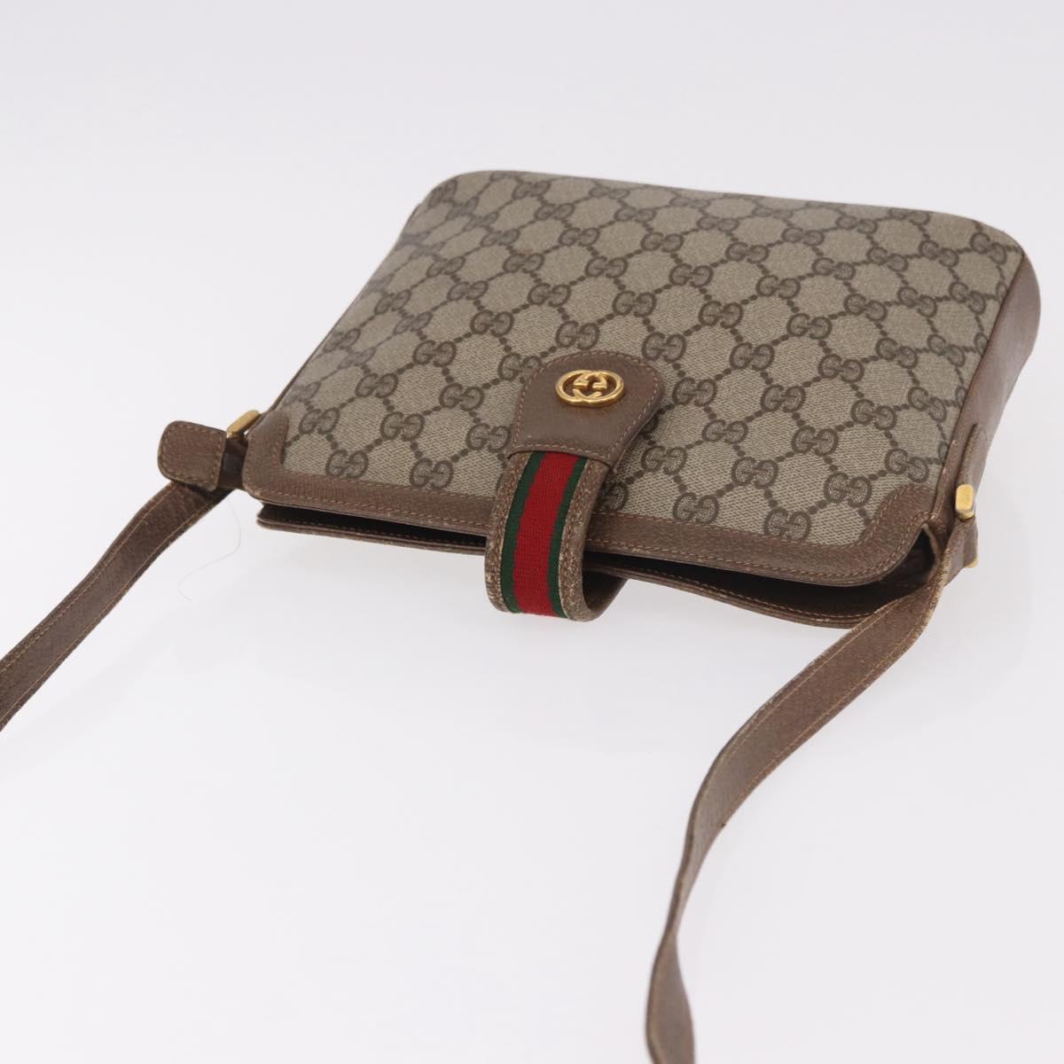 GUCCI GG Supreme Web Sherry Line Shoulder Bag PVC Beige Gold Auth 188457