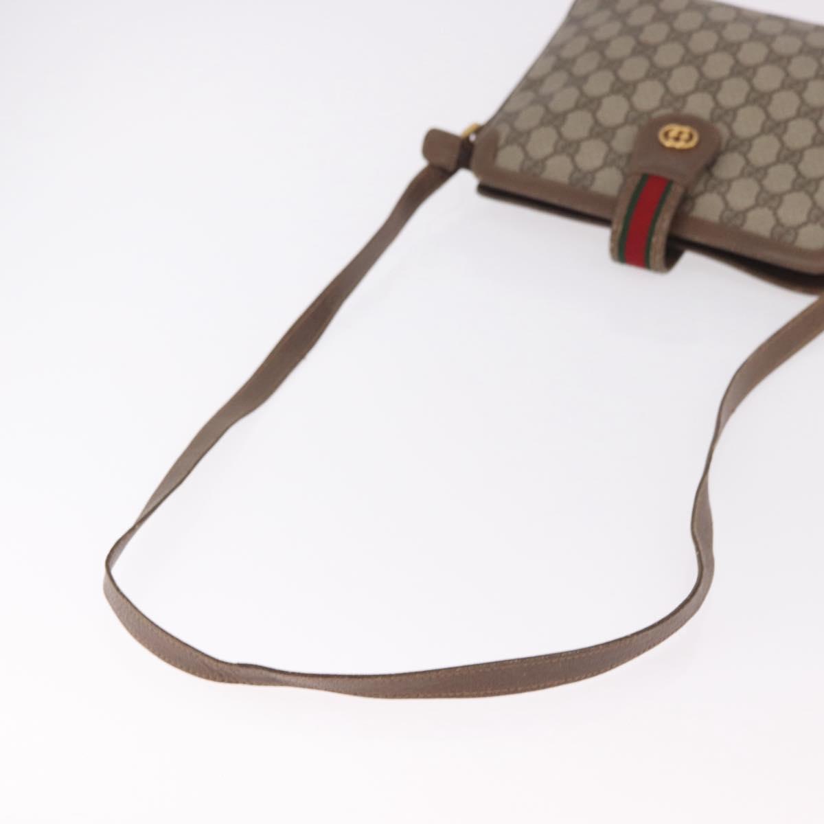 GUCCI GG Supreme Web Sherry Line Shoulder Bag PVC Beige Gold Auth 188457