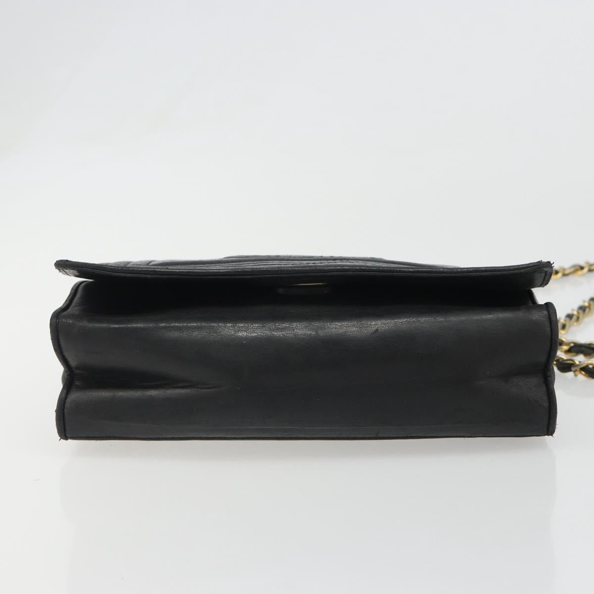 CHANEL Chain Shoulder Bag Lamb Skin Black Gold CC Auth 188459