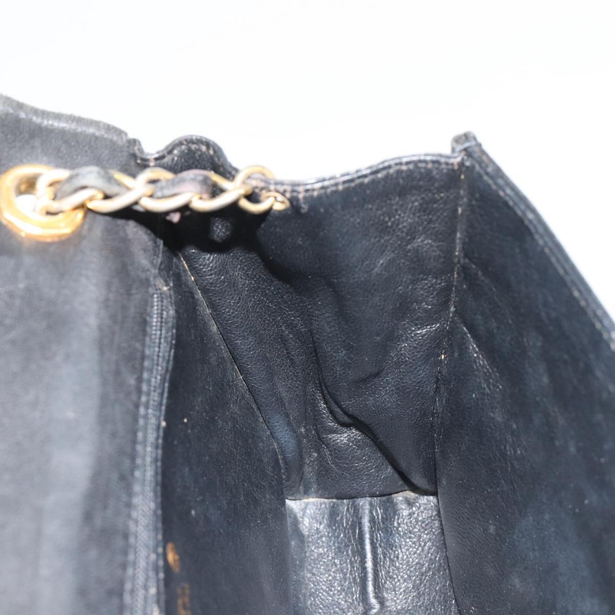 CHANEL Chain Shoulder Bag Lamb Skin Black Gold CC Auth 188459