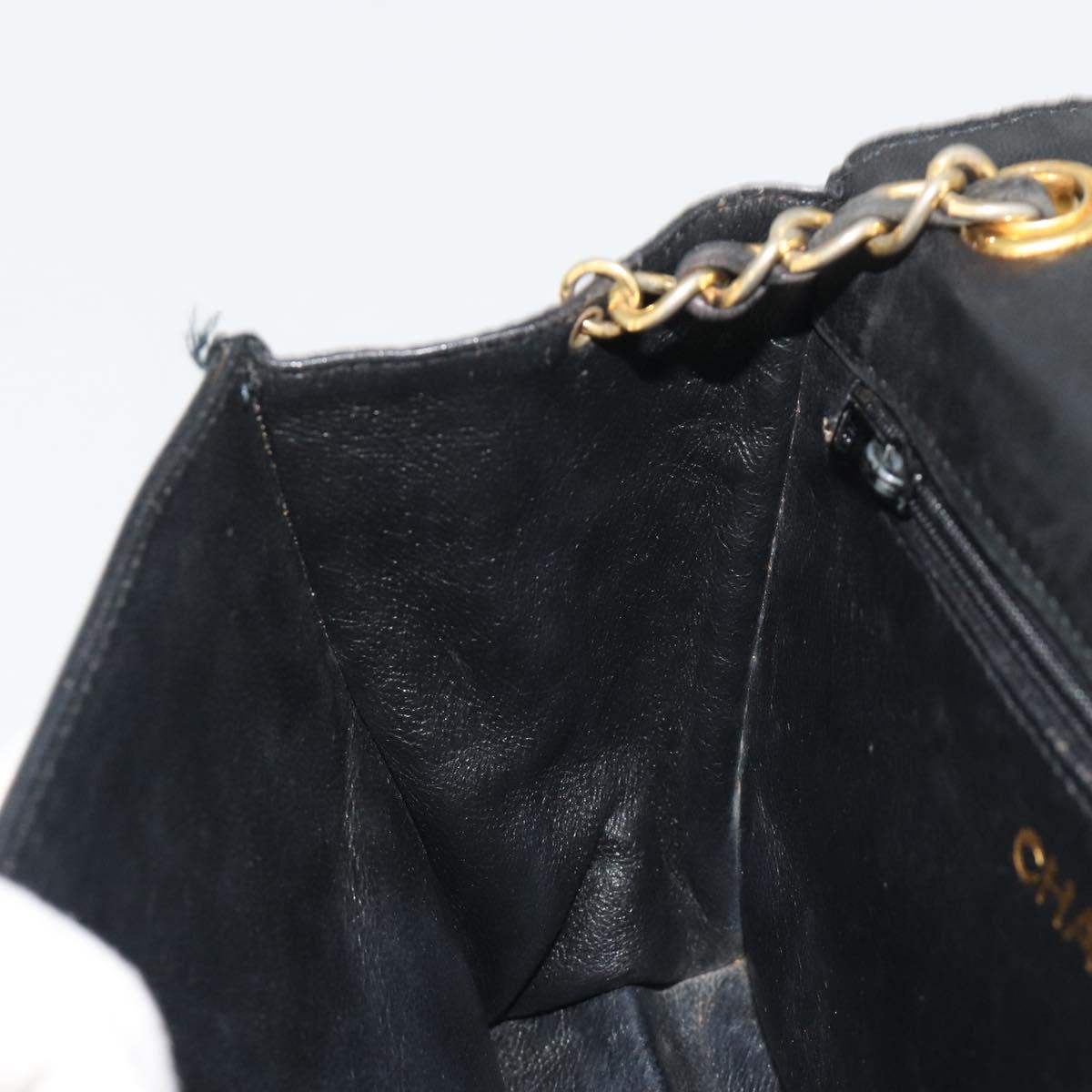 CHANEL Chain Shoulder Bag Lamb Skin Black Gold CC Auth 188459