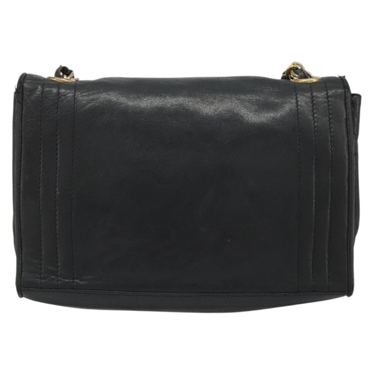 CHANEL Chain Shoulder Bag Lamb Skin Black Gold CC Auth 188459