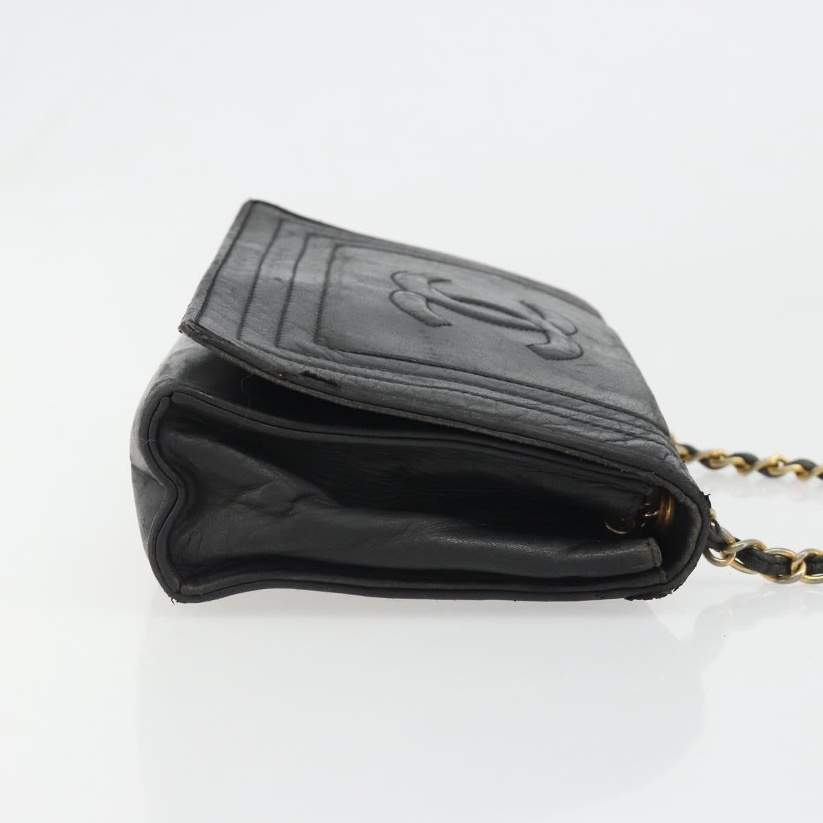 CHANEL Chain Shoulder Bag Lamb Skin Black Gold CC Auth 188459