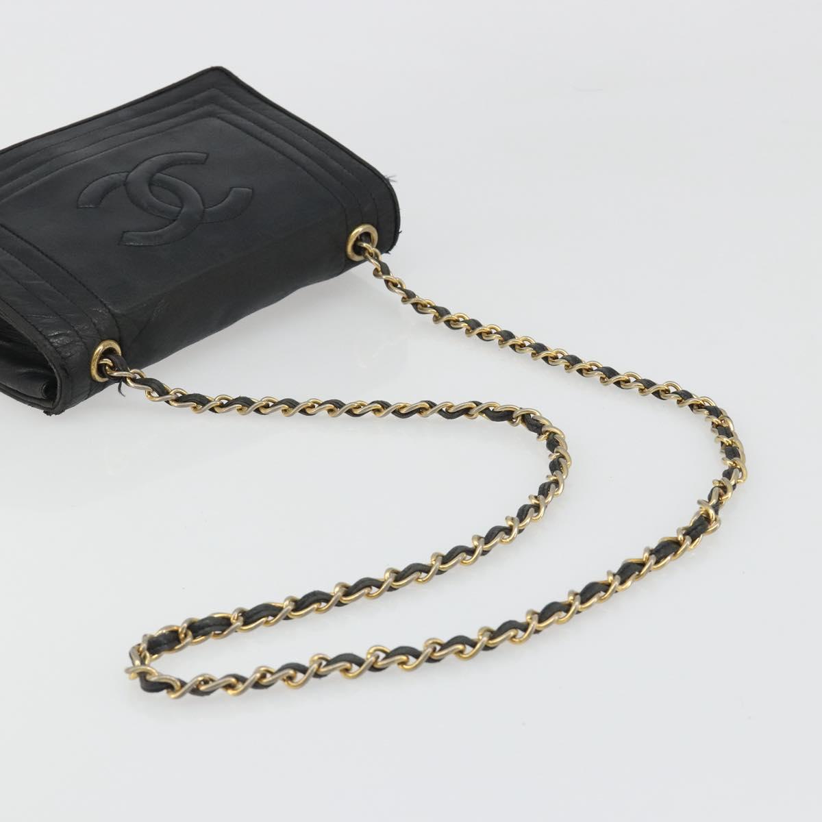 CHANEL Chain Shoulder Bag Lamb Skin Black Gold CC Auth 188459
