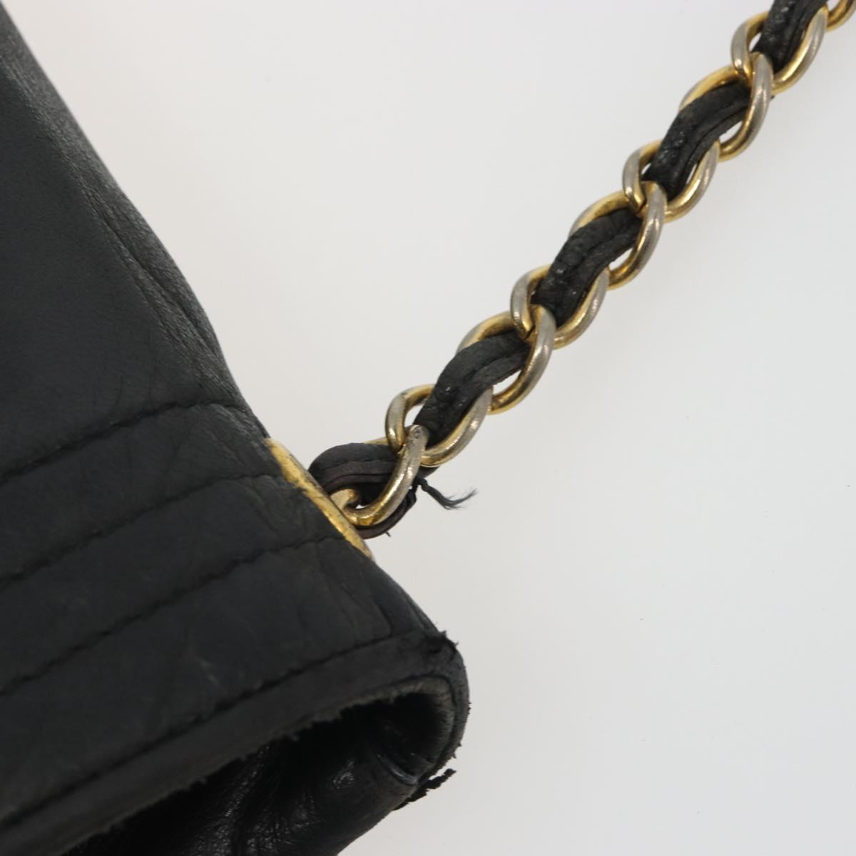 CHANEL Chain Shoulder Bag Lamb Skin Black Gold CC Auth 188459