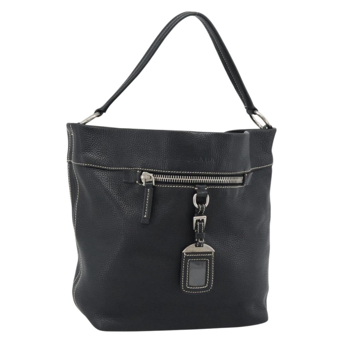 PRADA Shoulder Bag Leather Black Silver Auth 188461A