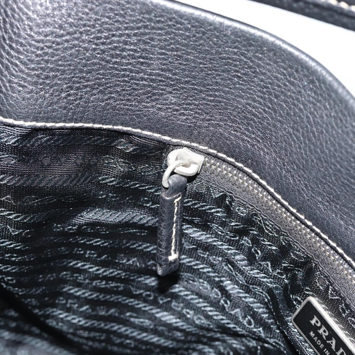 PRADA Shoulder Bag Leather Black Silver Auth 188461A