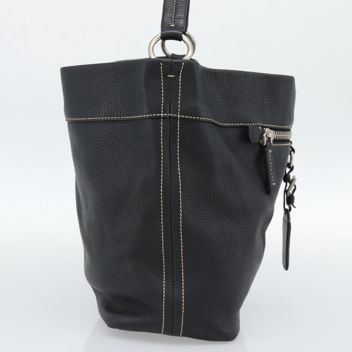 PRADA Shoulder Bag Leather Black Silver Auth 188461A