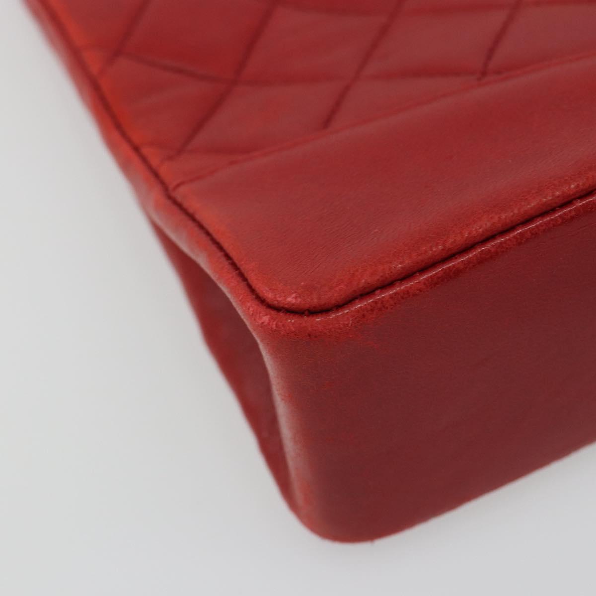 CHANEL Matelasse Hand Bag Lamb Skin Red Gold CC Auth 188464
