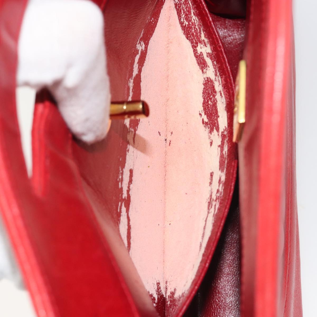 CHANEL Matelasse Hand Bag Lamb Skin Red Gold CC Auth 188464