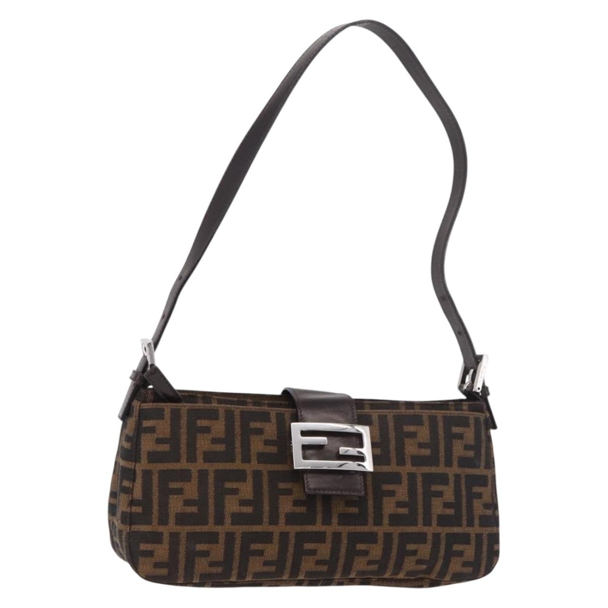 FENDI Zucca Canvas Shoulder Bag Black Brown Auth 188466SAM