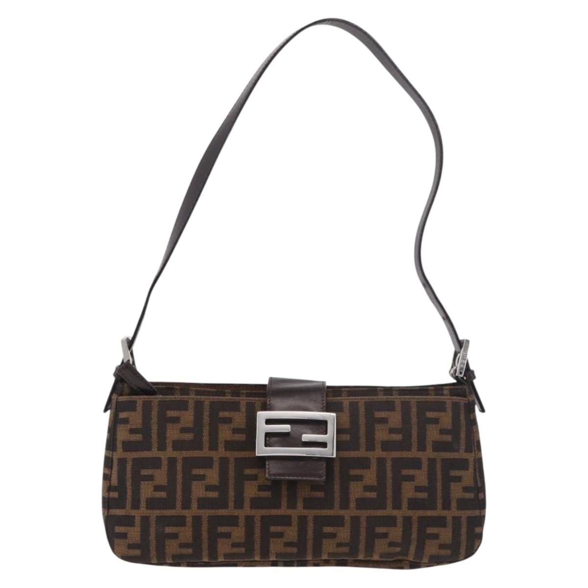 FENDI Zucca Canvas Shoulder Bag Black Brown Auth 188466SAM