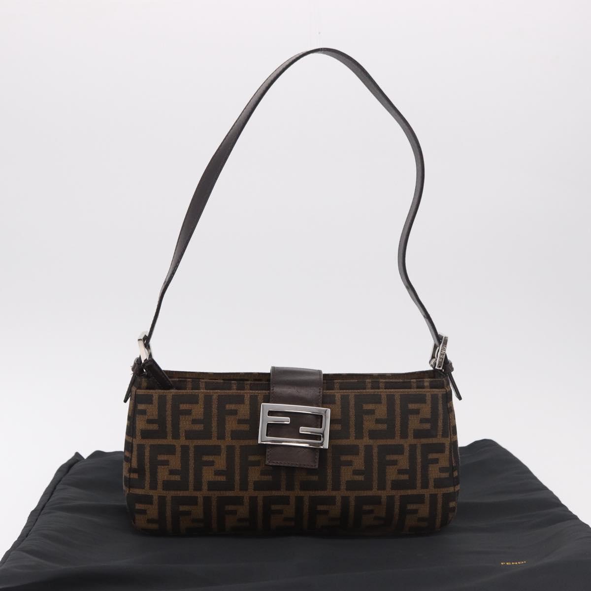 FENDI Zucca Canvas Shoulder Bag Black Brown Auth 188466SAM