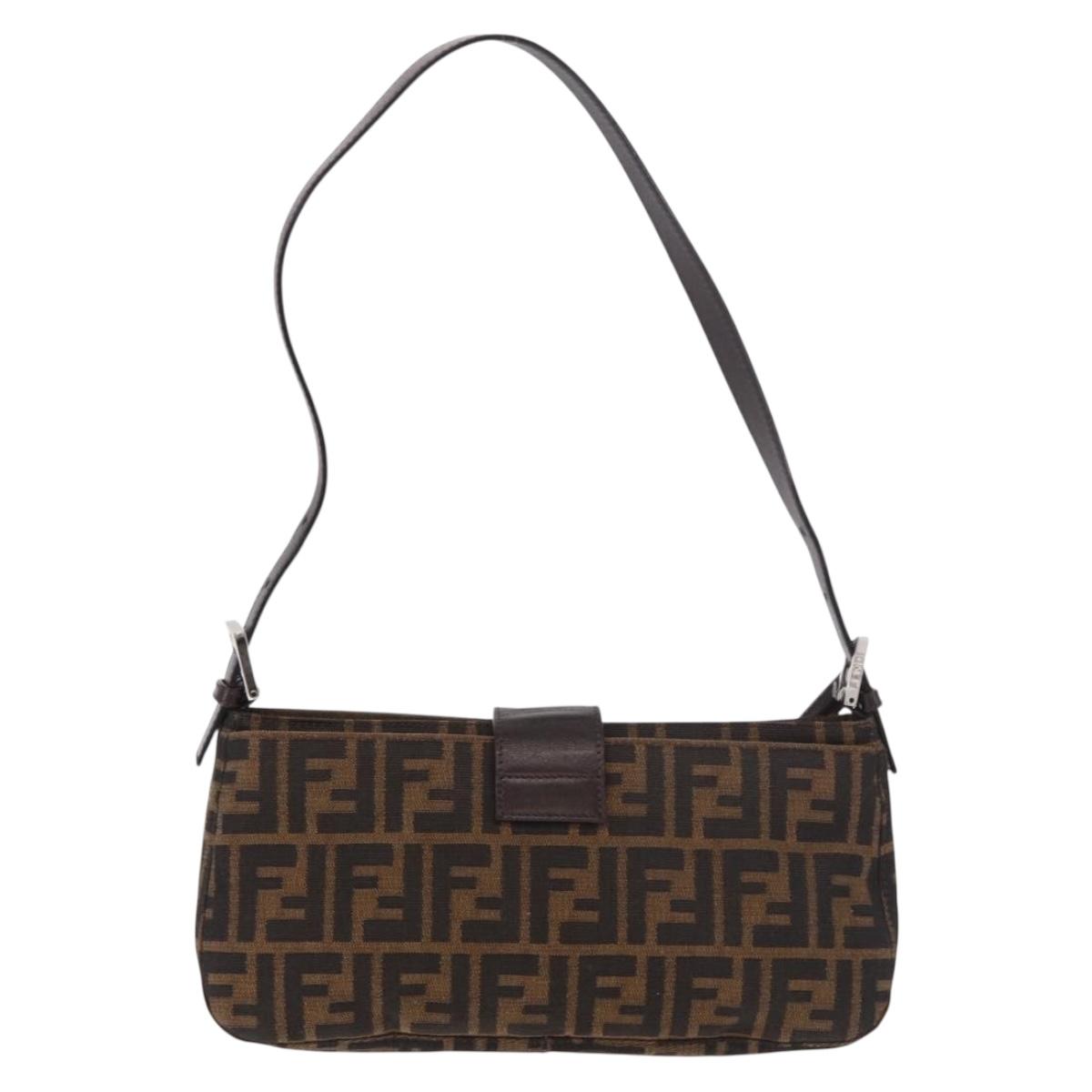FENDI Zucca Canvas Shoulder Bag Black Brown Auth 188466SAM