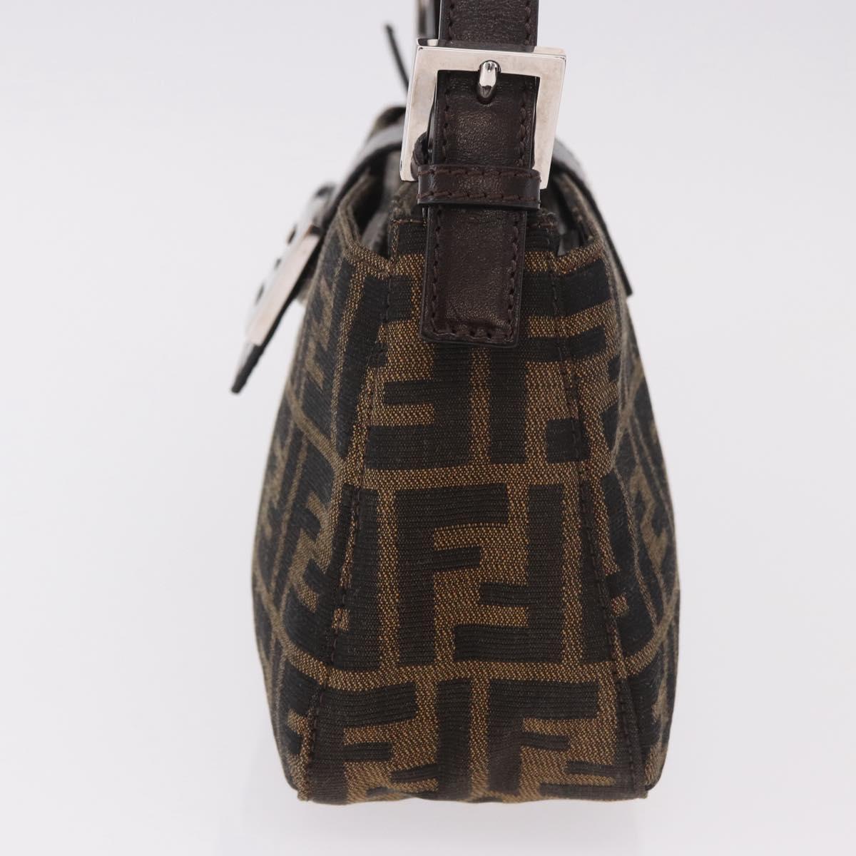 FENDI Zucca Canvas Shoulder Bag Black Brown Auth 188466SAM