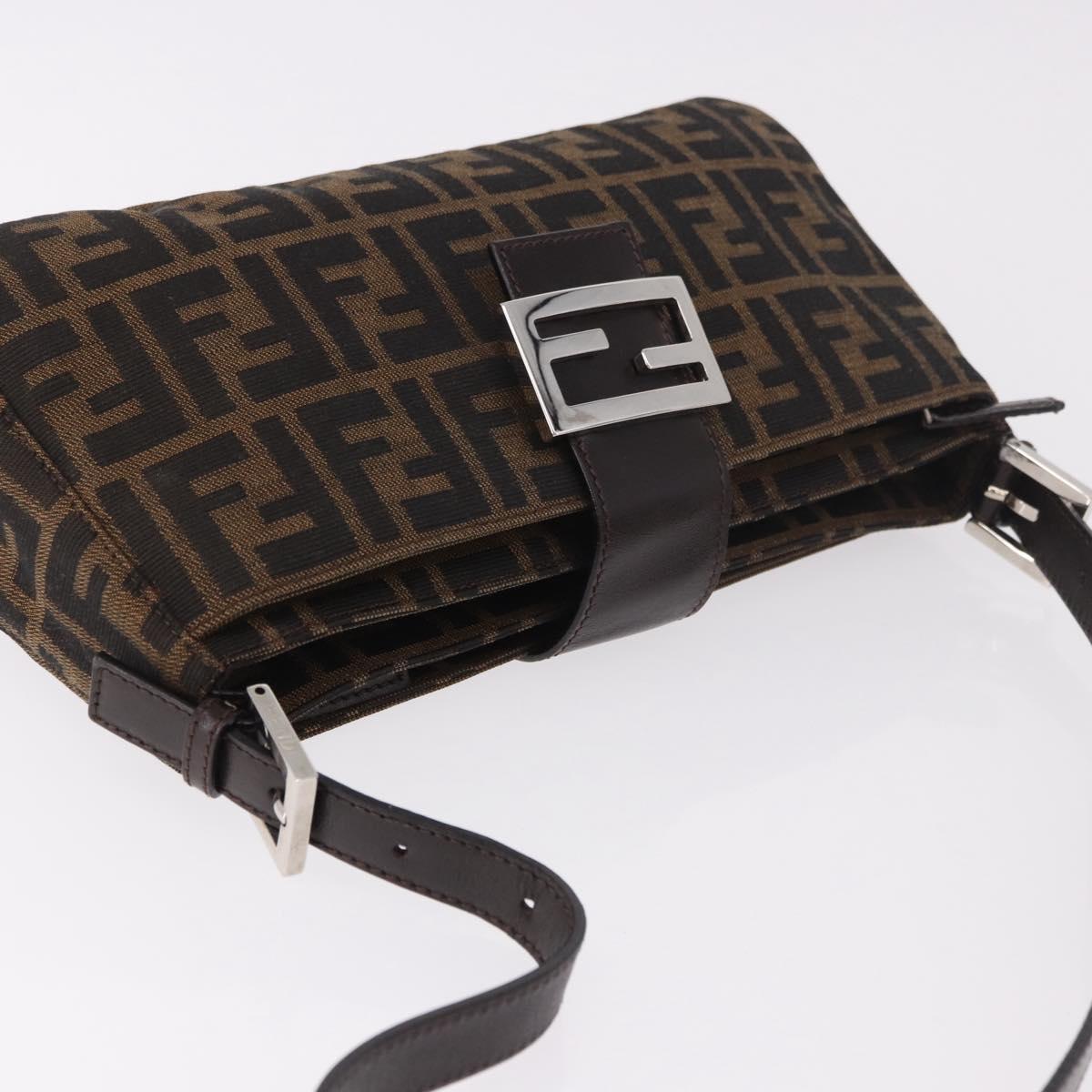 FENDI Zucca Canvas Shoulder Bag Black Brown Auth 188466SAM