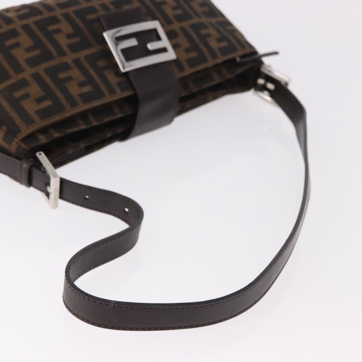 FENDI Zucca Canvas Shoulder Bag Black Brown Auth 188466SAM