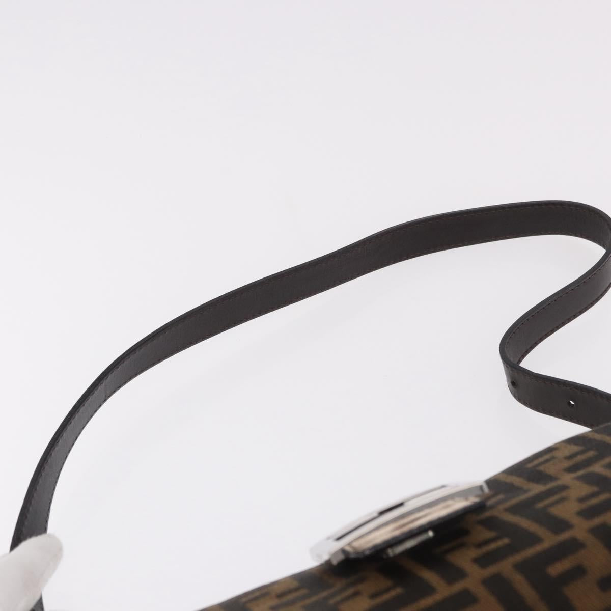 FENDI Zucca Canvas Shoulder Bag Black Brown Auth 188466SAM