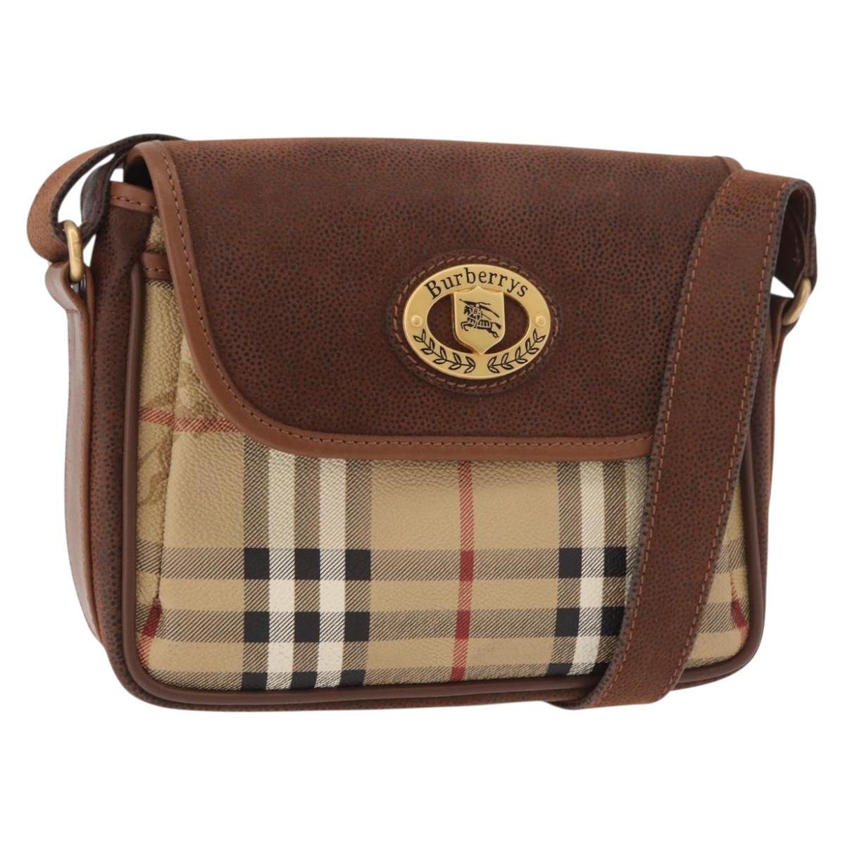 Burberrys Nova Check Shoulder Bag PVC Beige Gold Auth 188467