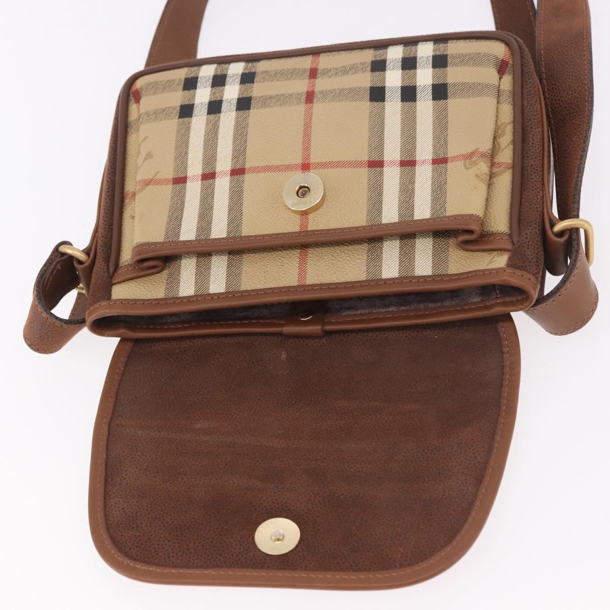 Burberrys Nova Check Shoulder Bag PVC Beige Gold Auth 188467