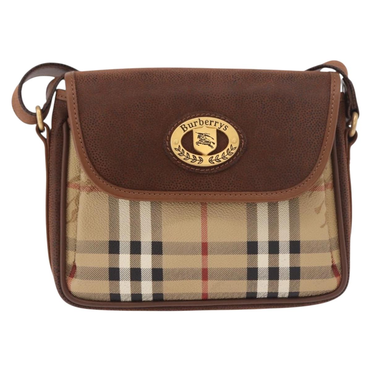 Burberrys Nova Check Shoulder Bag PVC Beige Gold Auth 188467