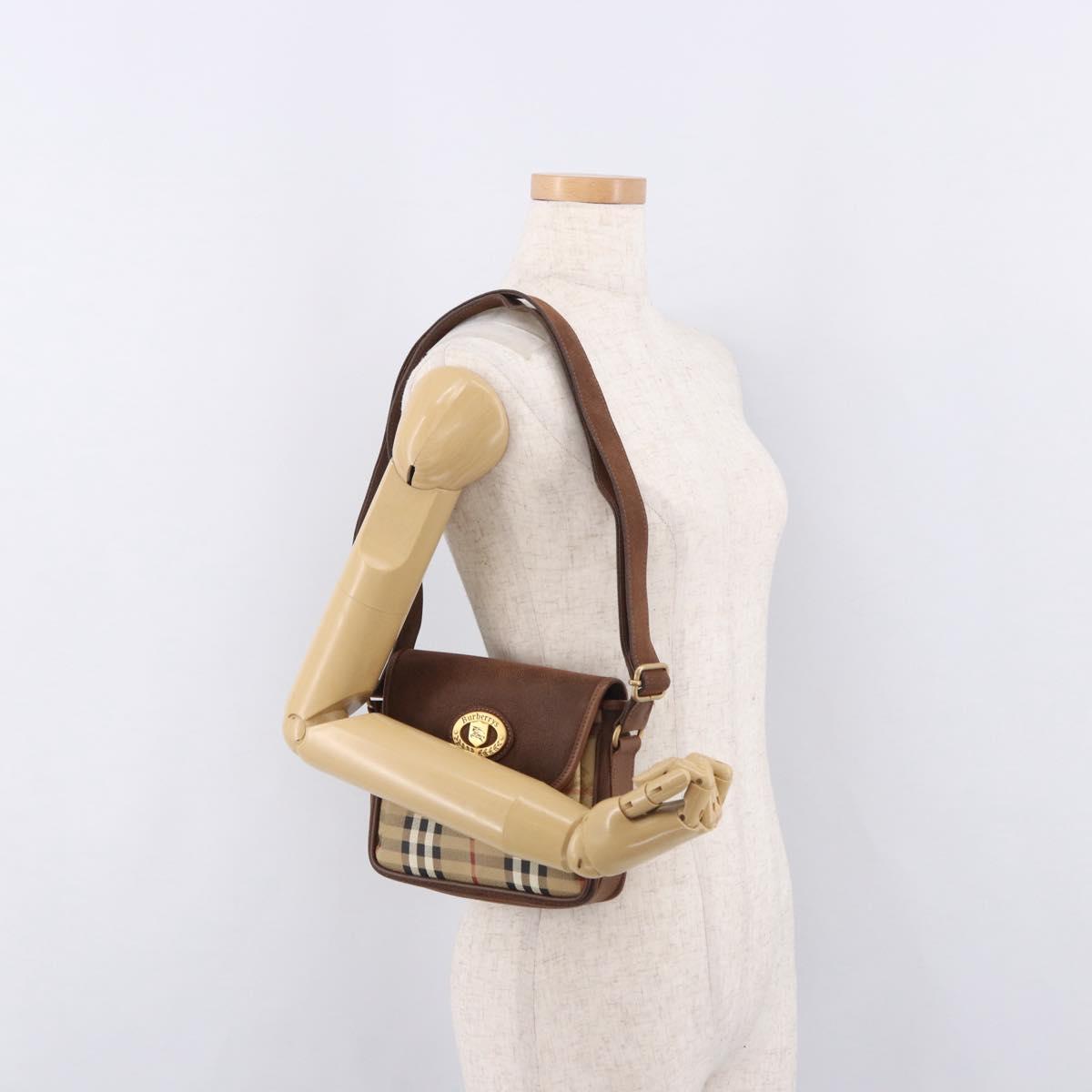 Burberrys Nova Check Shoulder Bag PVC Beige Gold Auth 188467