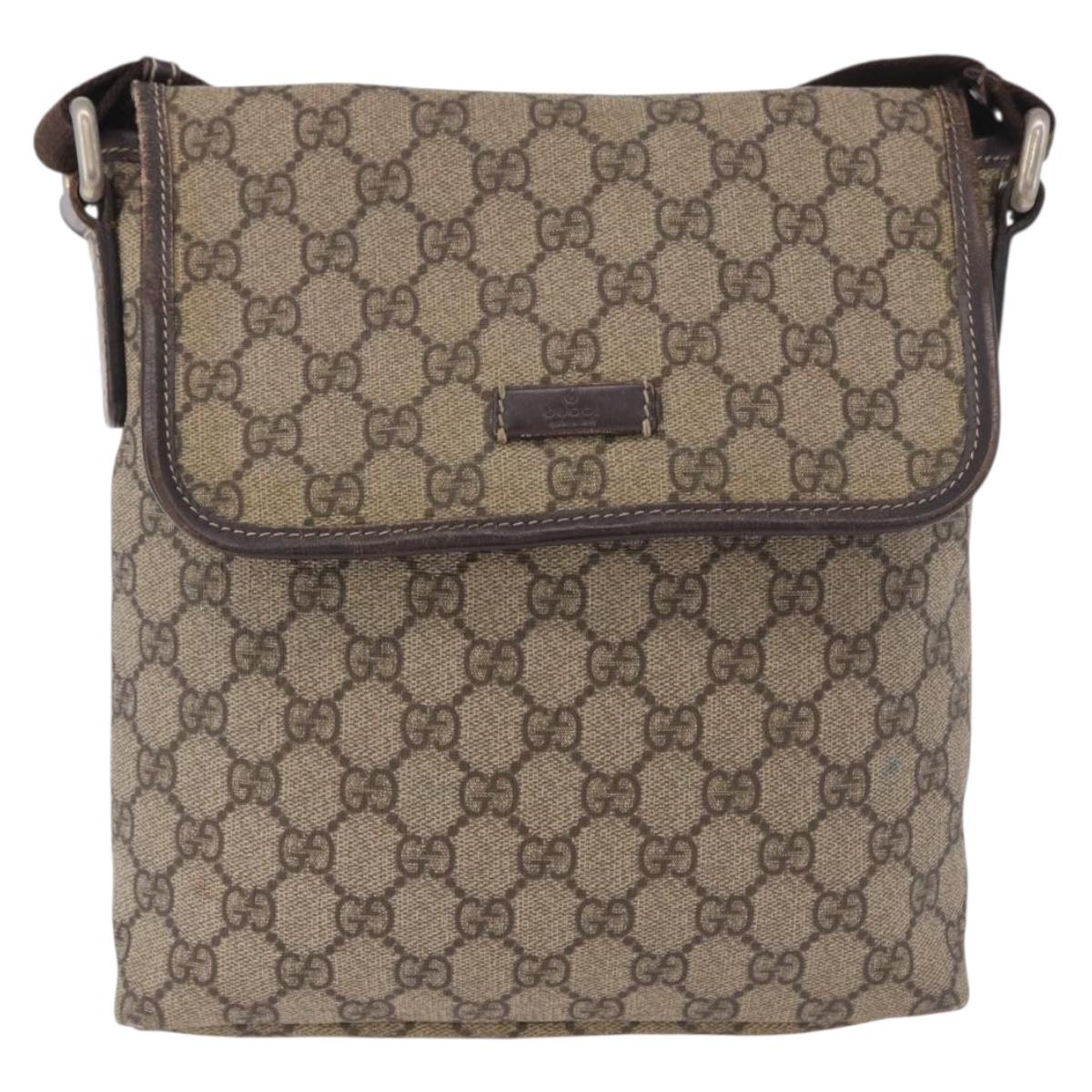 GUCCI GG Supreme Shoulder Bag PVC Beige Gold 223666 Auth 188468