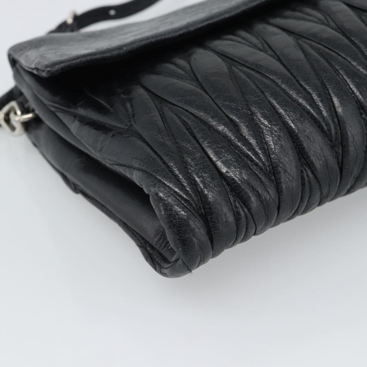 Miu Miu Matelasse Shoulder Bag Leather Black Silver Auth 188469SAM