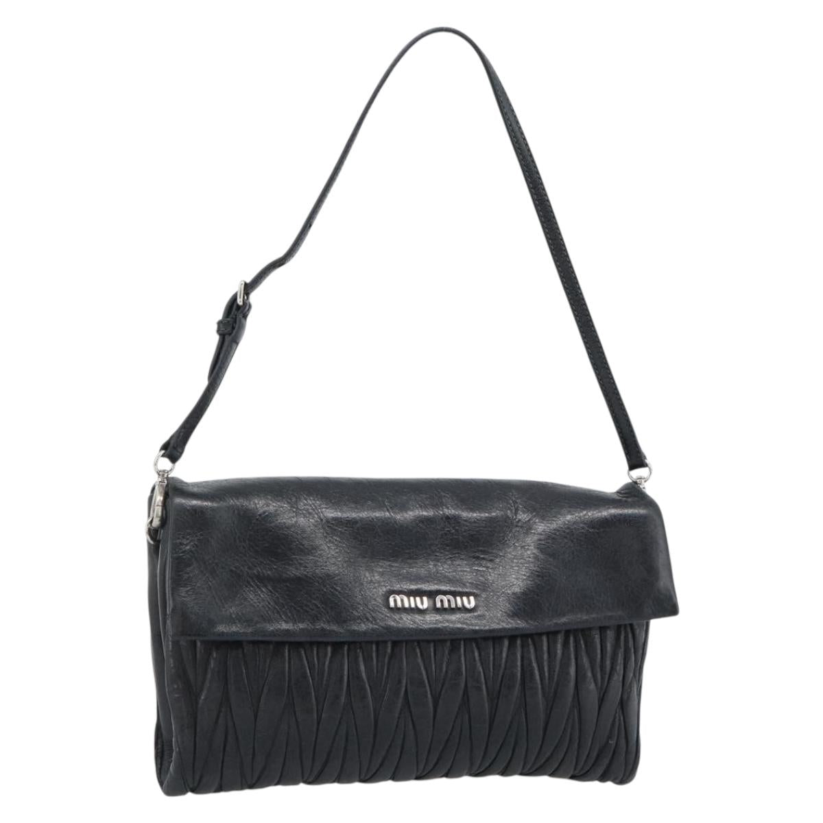 Miu Miu Matelasse Shoulder Bag Leather Black Silver Auth 188469SAM
