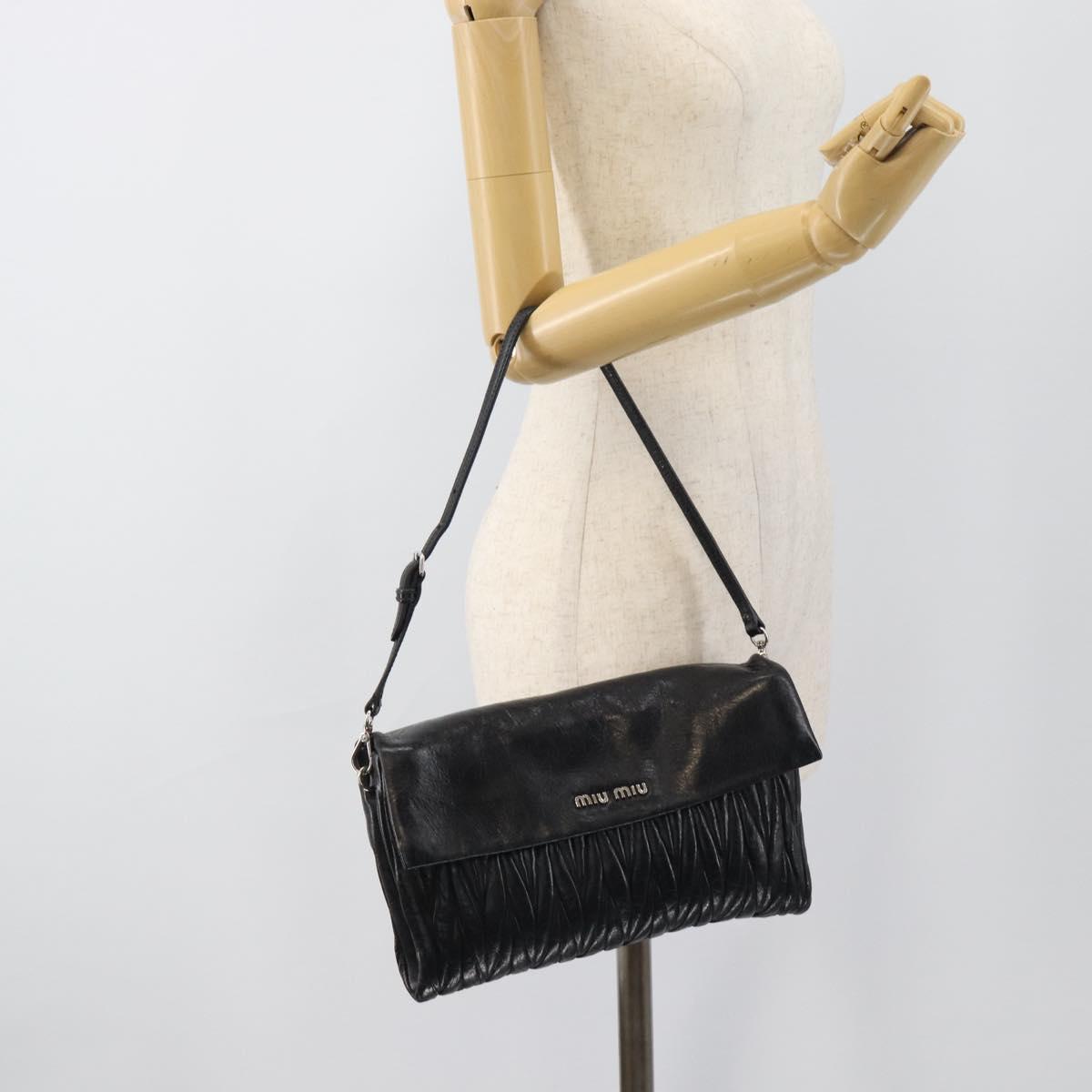 Miu Miu Matelasse Shoulder Bag Leather Black Silver Auth 188469SAM
