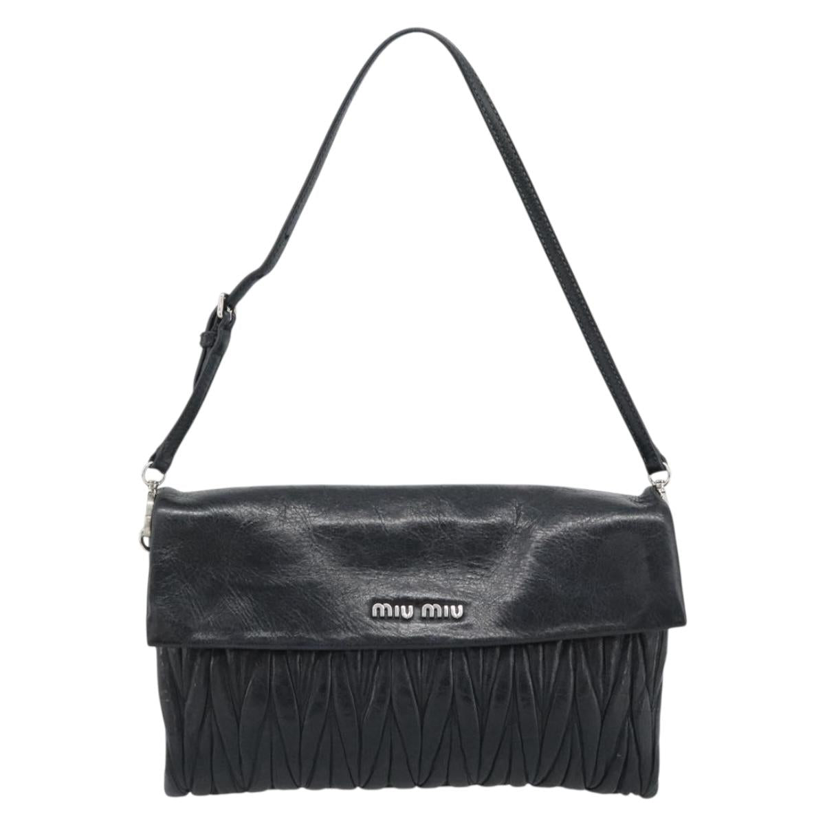 Miu Miu Matelasse Shoulder Bag Leather Black Silver Auth 188469SAM