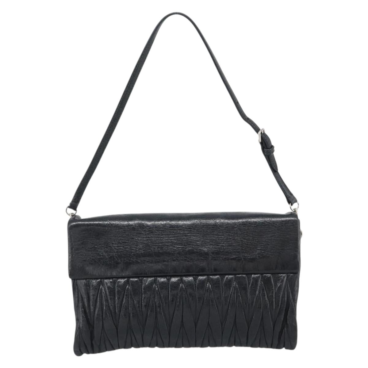 Miu Miu Matelasse Shoulder Bag Leather Black Silver Auth 188469SAM