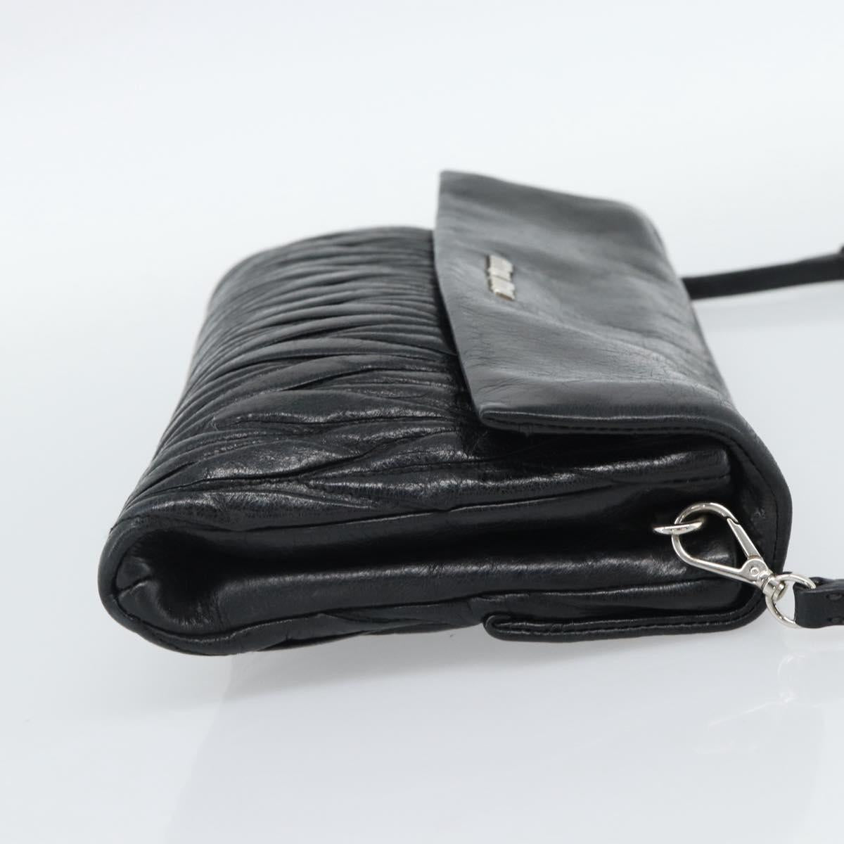Miu Miu Matelasse Shoulder Bag Leather Black Silver Auth 188469SAM