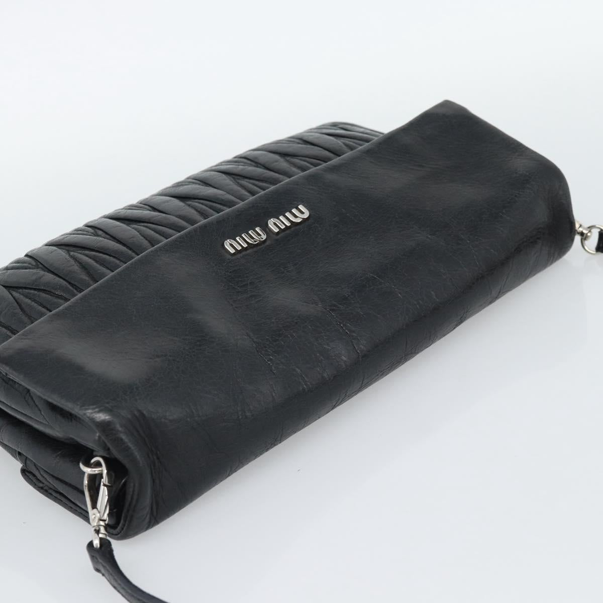 Miu Miu Matelasse Shoulder Bag Leather Black Silver Auth 188469SAM