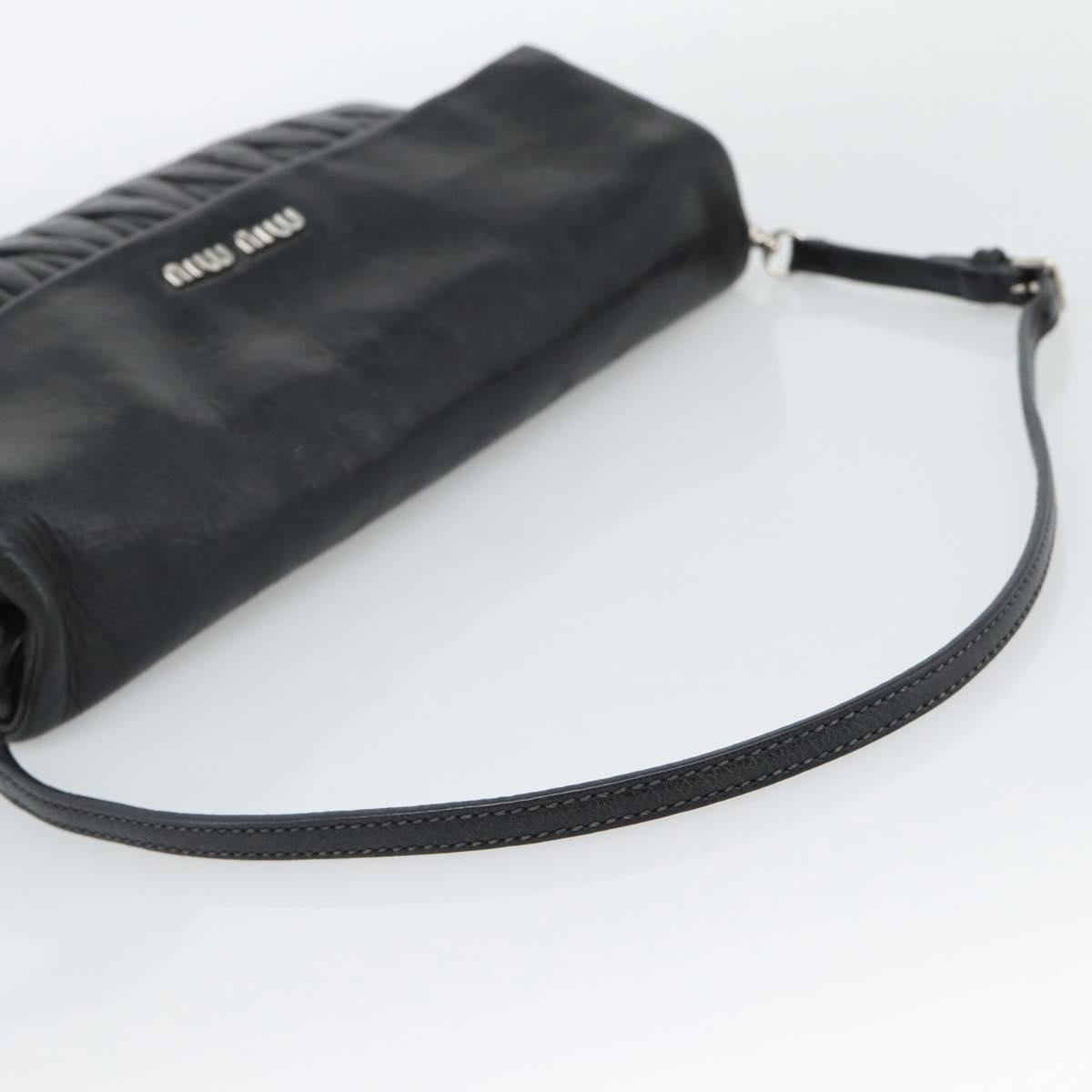 Miu Miu Matelasse Shoulder Bag Leather Black Silver Auth 188469SAM