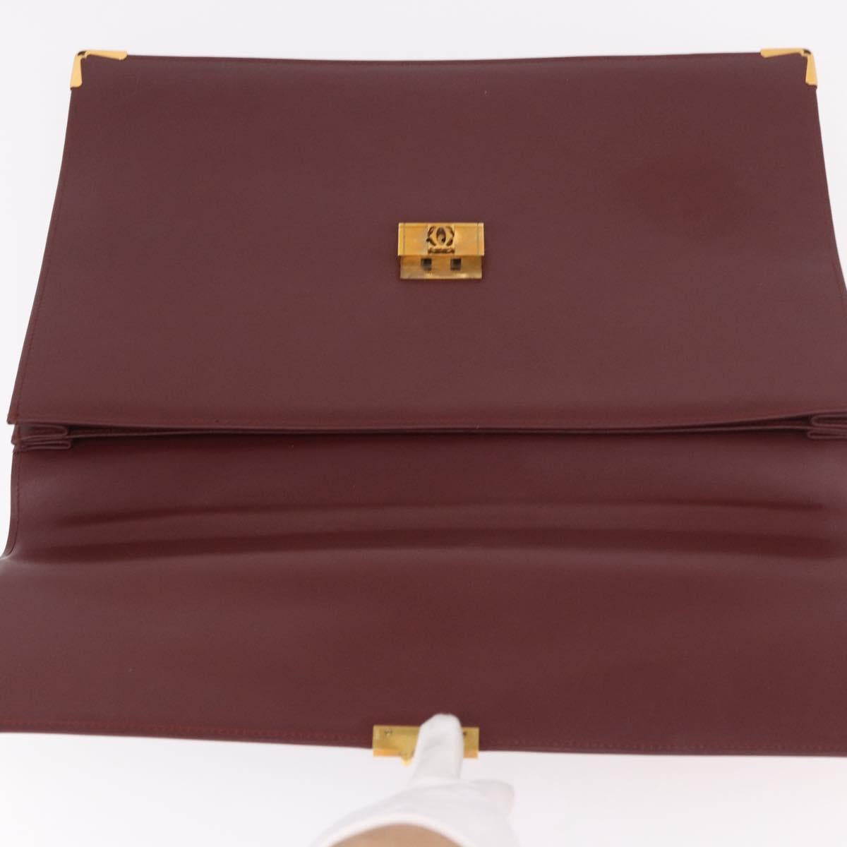 CARTIER Must Line Business Bag Leather Bordeaux Gold Auth 188470A
